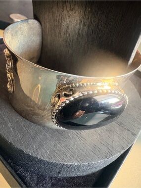 Silver Cuff Bracelet with Interchangeable Stones & Corn Symbols